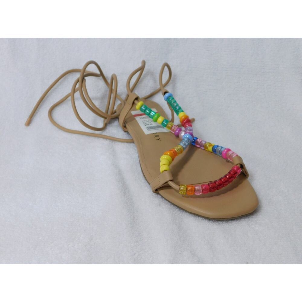 W 667 Katy Perry Boscotti The Halie Bead Ankle Tie Sandal Shoes - Size 6.5 M